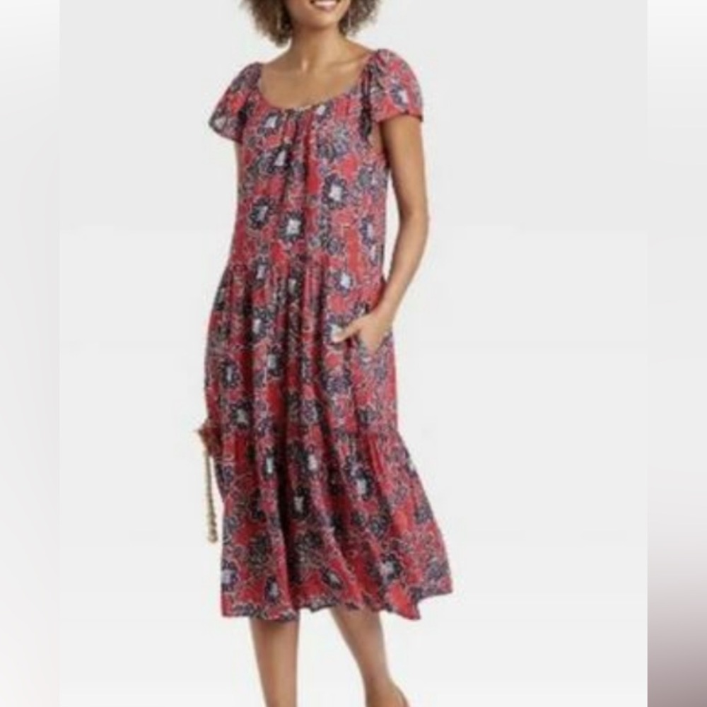 NWOT ,Knox Rose red/navy floral bohemian midi dress size XXL.